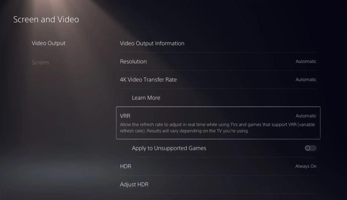 VRR sur PS5
