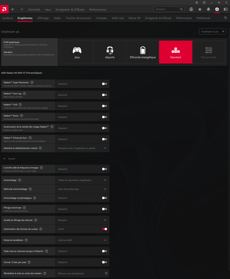 Réglages pilotes AMD