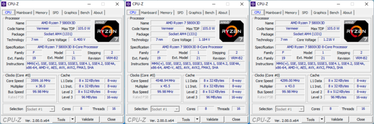Fréquences du Ryzen 9 5800X3D