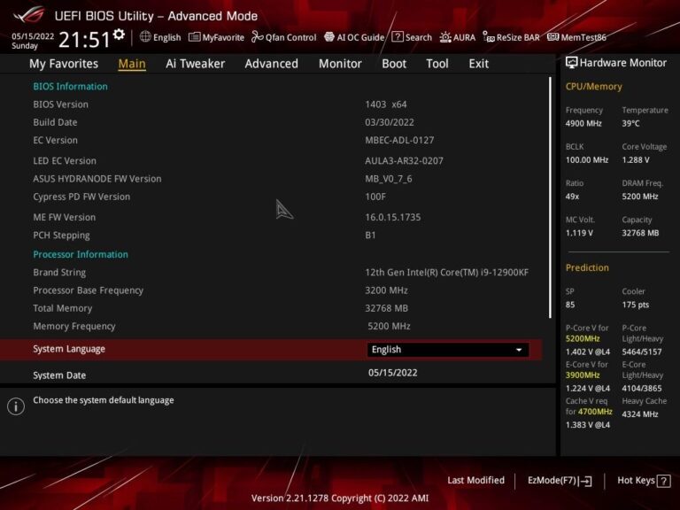 strix z690-i uefi main menu