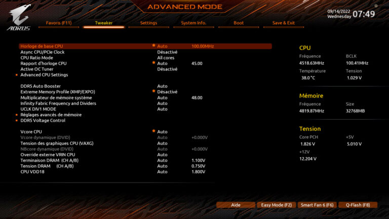 L'advanced mode de l'UEFI