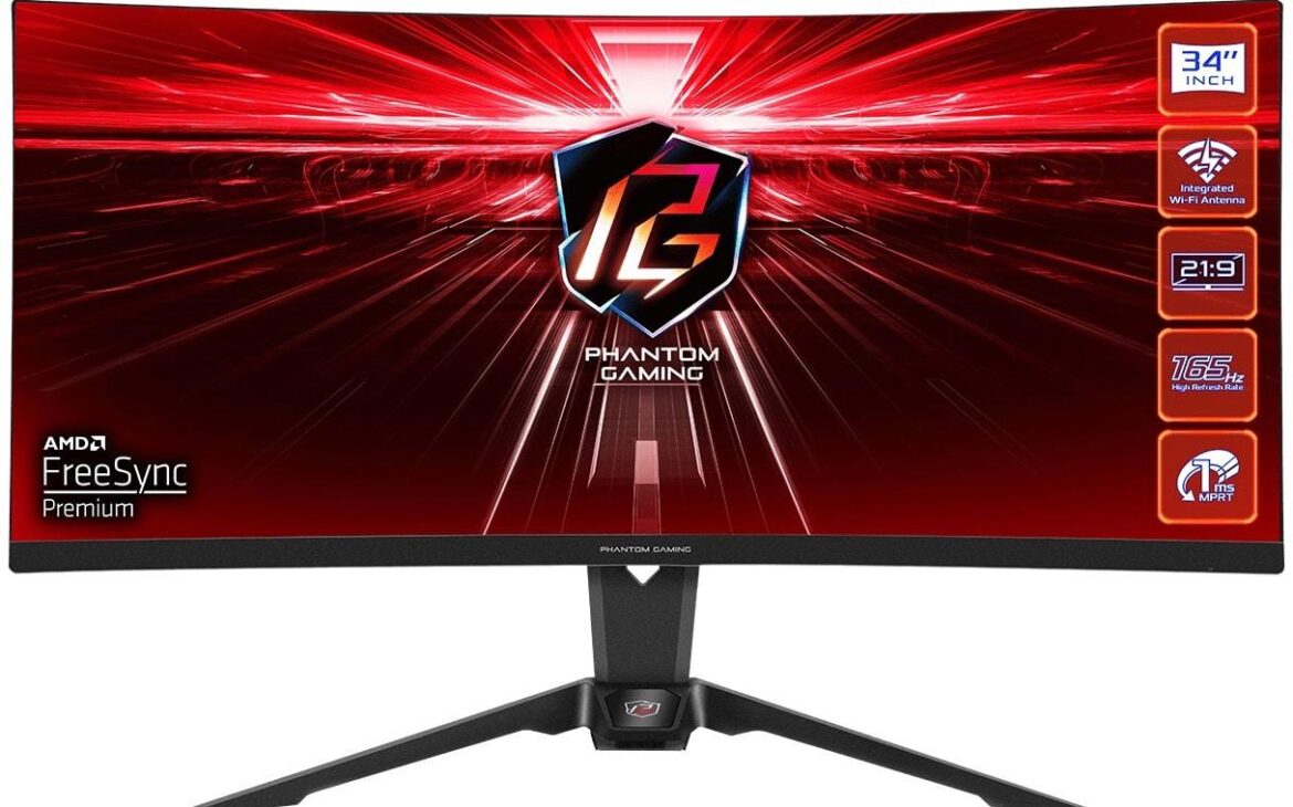 asrock phantom gaming pg34wq15r2b front view