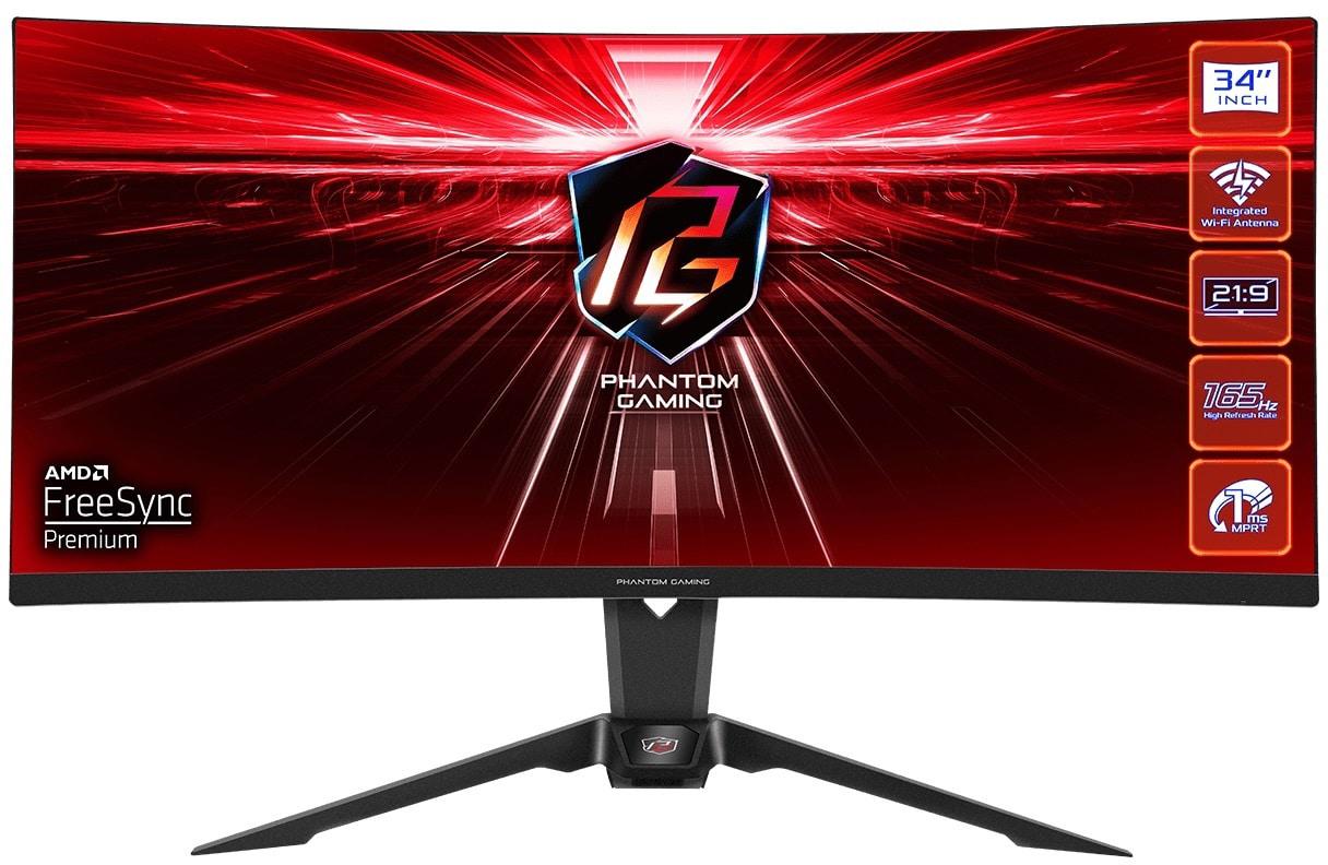 asrock phantom gaming pg34wq15r2b front view