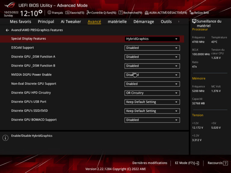 L'activation de l'Hybrid Graphics