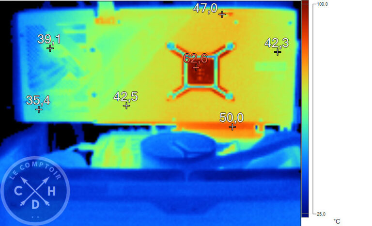 Image thermique de l'Asus ROG Strix RTX 4070 Ti Gaming en charge