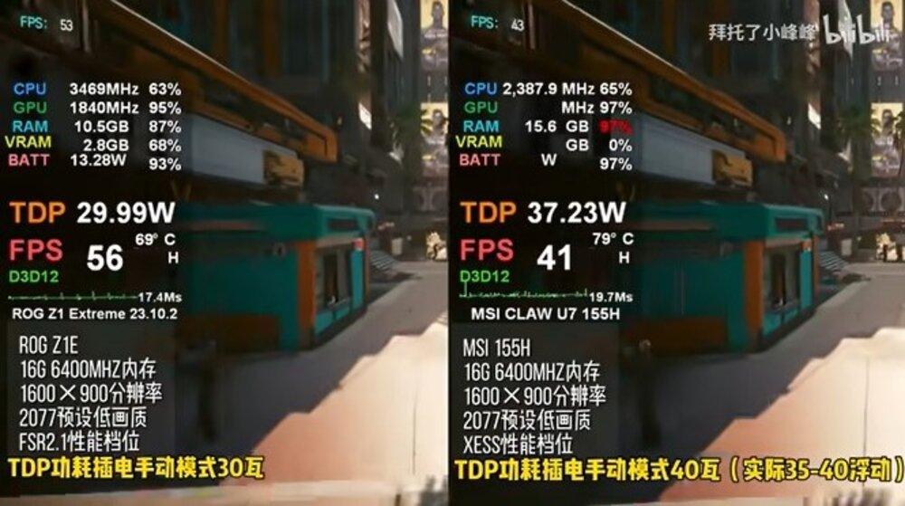 msi claw vs asus rog ally cyberpunk20771