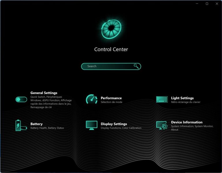 Accueil du Control Center